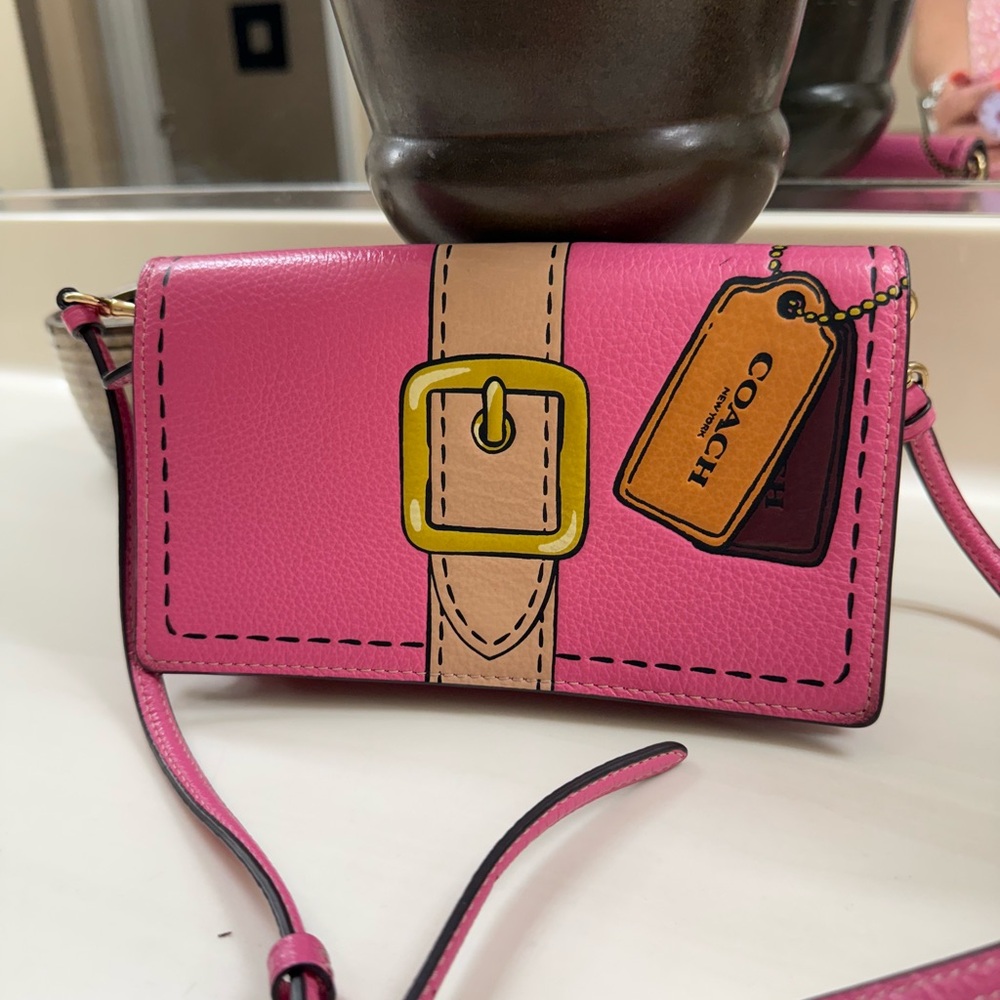 Coach Pink and Tan Crossbody Bag with Gold Hardware